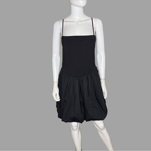 Wayf Black Spaghetti Strap Square Neck Bubble Hem Mini Dress‎
